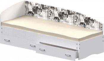 Кровать Софа-9 с мягкой спинкой с рисунком Милана (900х1900) Белый в Быстровке - bystrovka.mebel54.com | фото