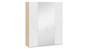 Шкаф комбинированный с 2 глухими и 2 зеркальными дверями «Эмбер» Яблоня Беллуно/Белый глянец в Быстровке - bystrovka.mebel54.com | фото